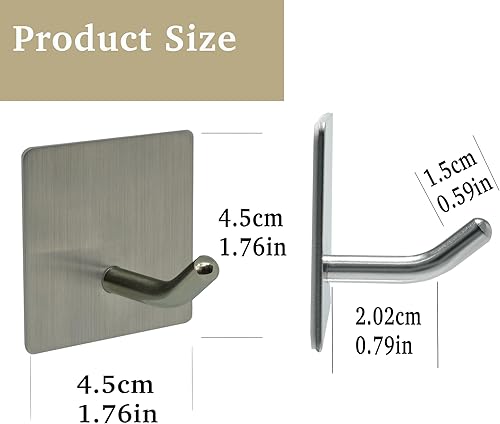 Miniatura 7 de Paquete de 4 ganchos adhesivos, ganchos de metal plateado pegajosos de acero inoxidable, sin daños, sin perforaciones, gancho de pared para puerta,
