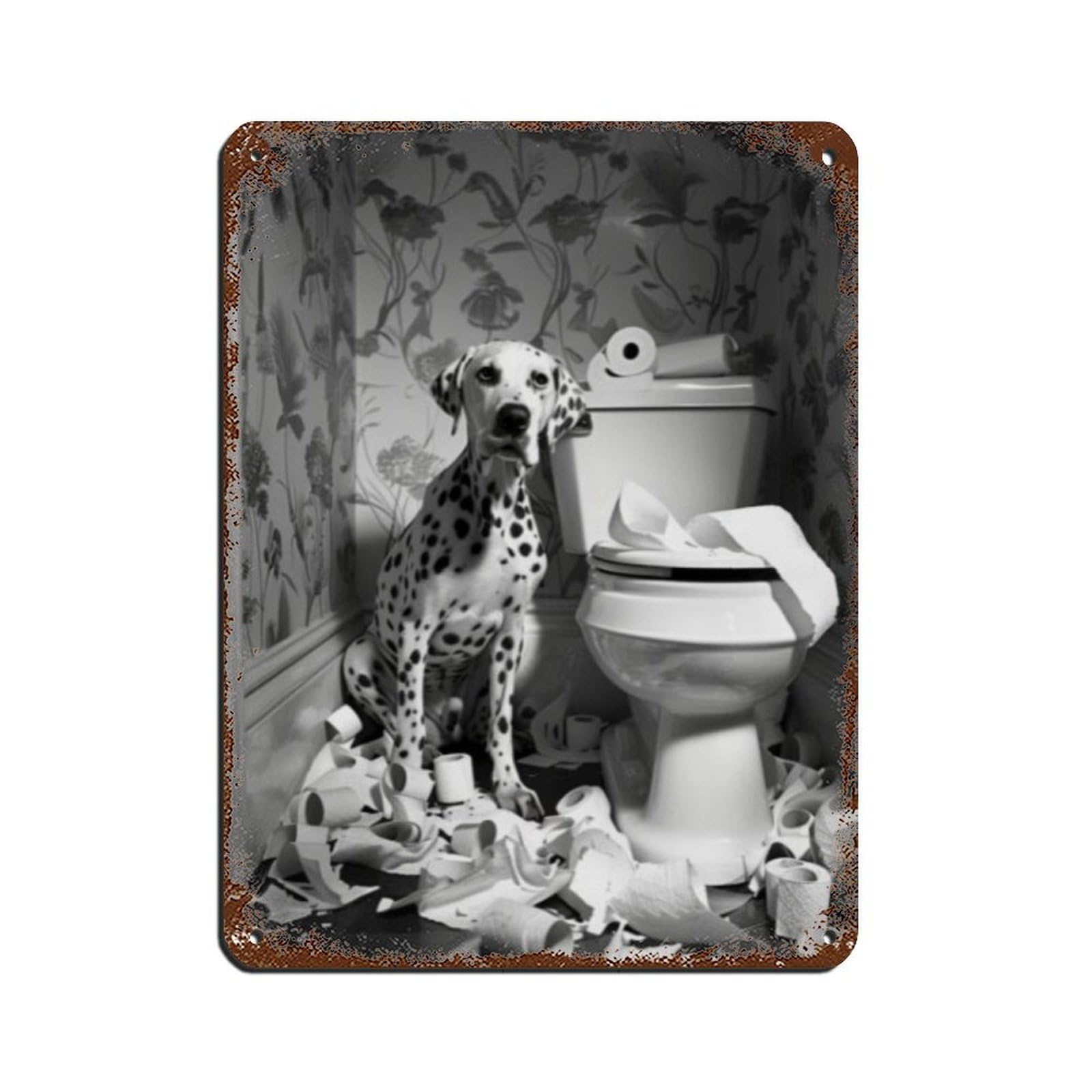 Bad Dalmatian Bathroom Art Retro Poster Metal Tin Sign Chic Art Retro Iron Painting Bar People Cave Cafe Family Garage Poster Wall Decoration 12x16inch(30x40cm)