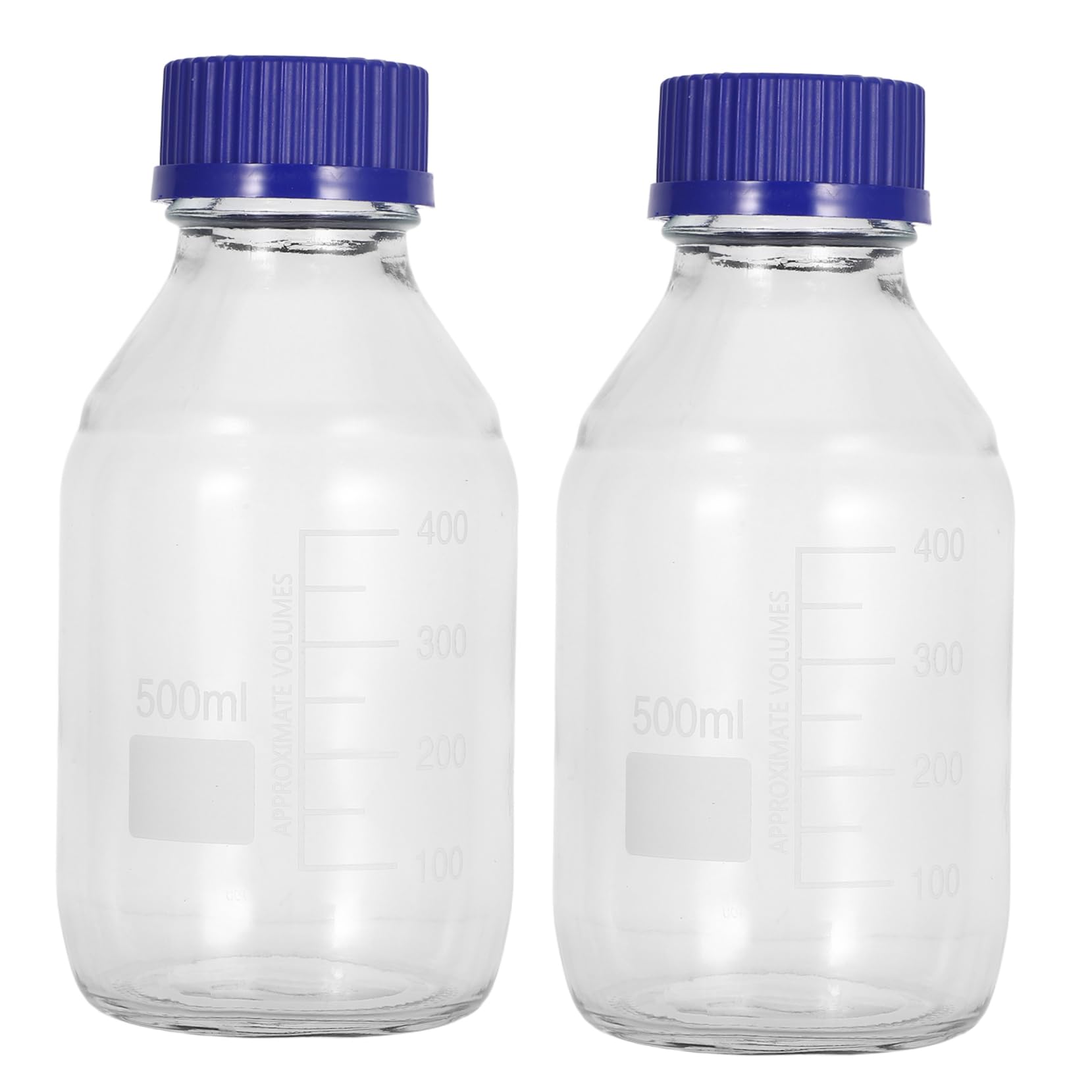 Cabilock Lot de 2 Flacon de Réactif Chimique Couvercle et Ligne de Mesure Claire, 500ml, en Verre, pour Recherche en Laboratoire, Round Lab