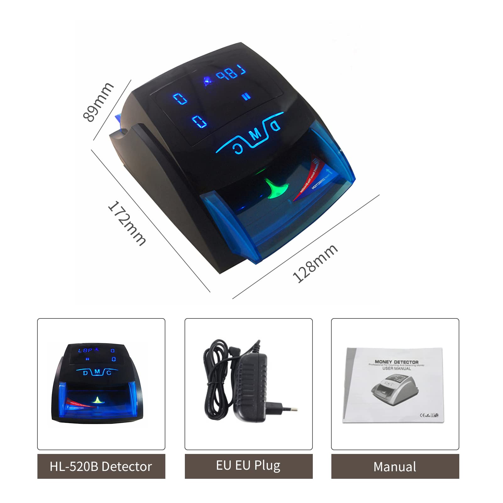 520B Mini Handy Banconote UV/MG Rilevatore di banconote false in euro Rilevatore di banconote per USD/EUR Rilevatore di contanti Dinero con batteria