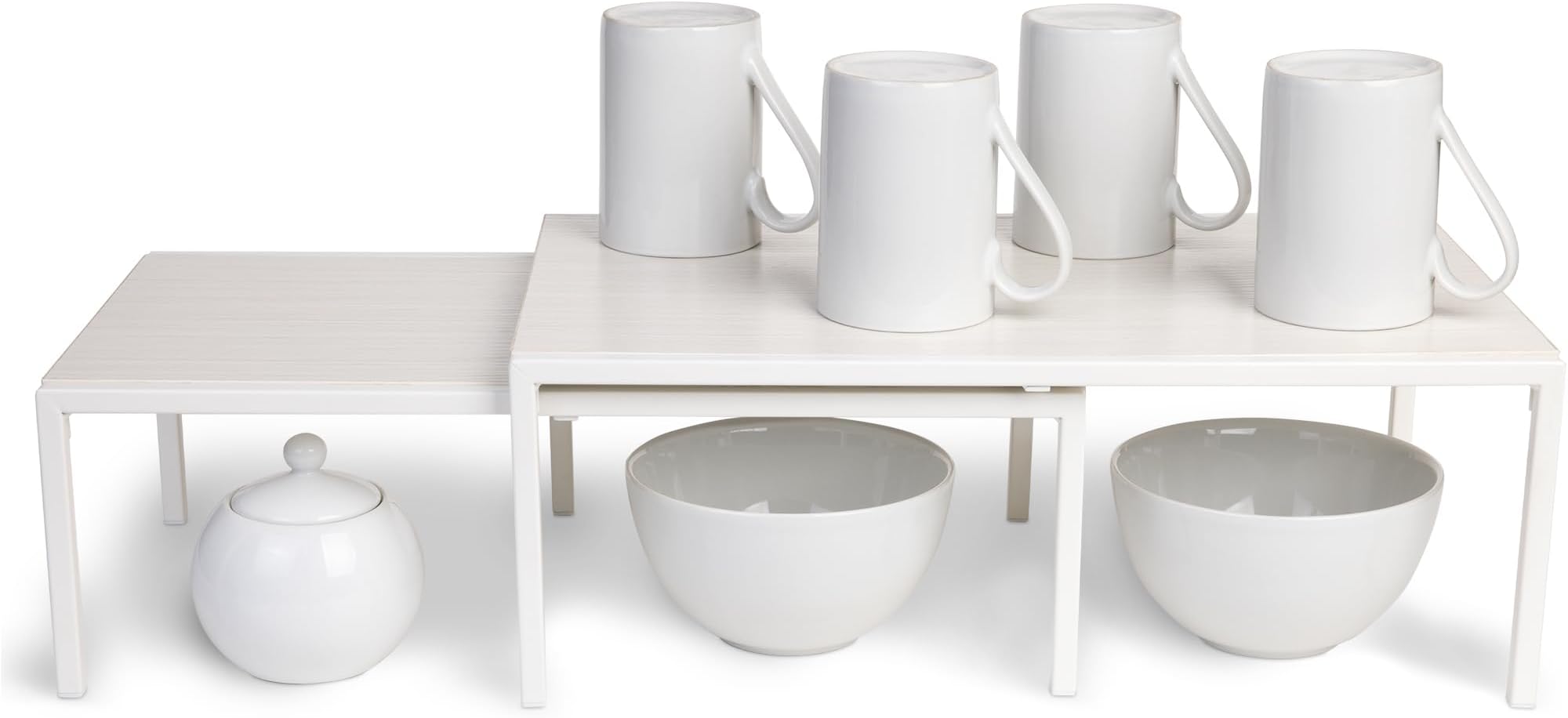 Expandable Kitchen Storage Shelf with Premium Wooden Accents - White