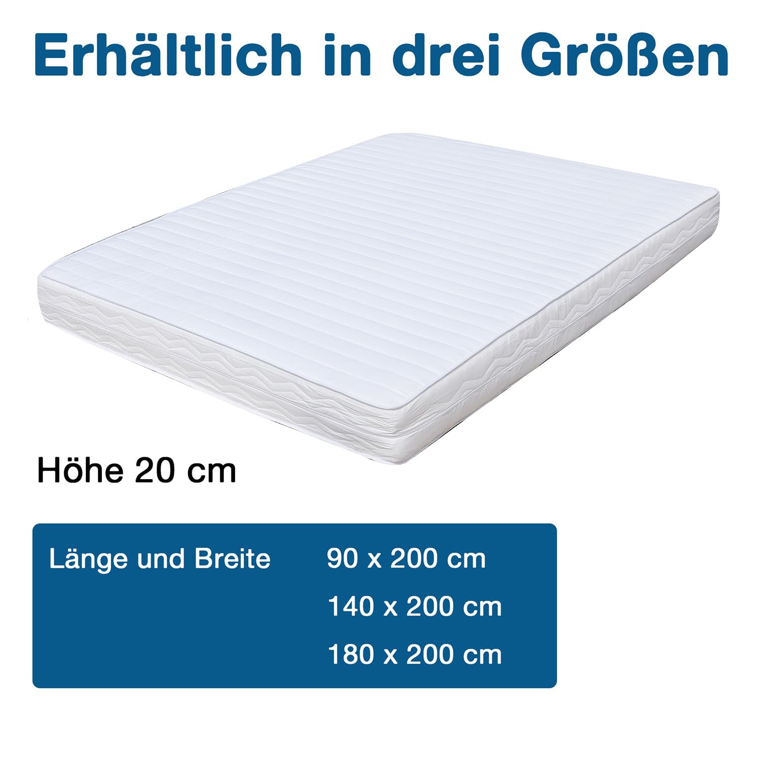 Komfortschaummatratze 140x200 cm, 20 cm Höhe – Preis-Leistungs-Sieger, Wellenschnitt für sanfte Druckentlastung, Gerollt, Oeko-TEX