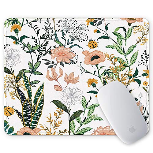Bosobo Mouse Pad, Art Design Floral Mouse Mat, Small Custom Mousepad For Gaming, Computer Office Women Men, Non-Slip Rubber Base, Stitched Edge, Waterproof, Rectangle 10.2 X 8.3 Inch Flower Mouse Pad #TOP1