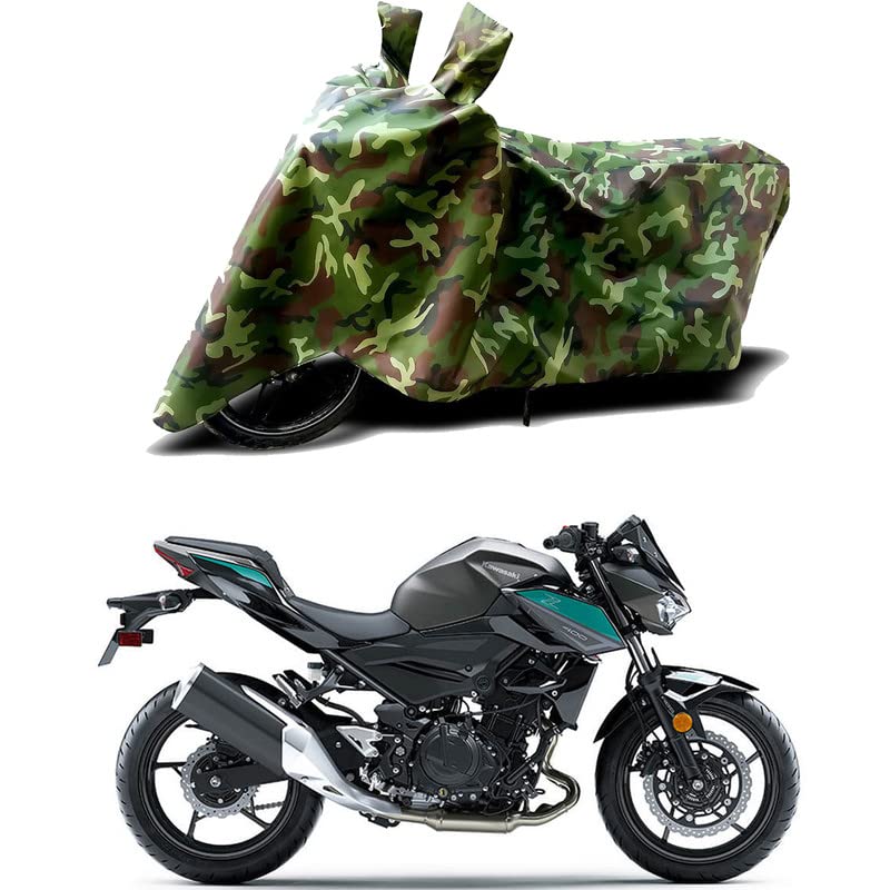 Image of 100% Water Resistant Full Bike Scooty Two Wheeler Body Cover Compatible for KawasaZ400 STD /UV-Rays /Heat Protection /Birds Dropping /Scratchproof /Dust Proof /Waterproof /All Varients[Green MJ]