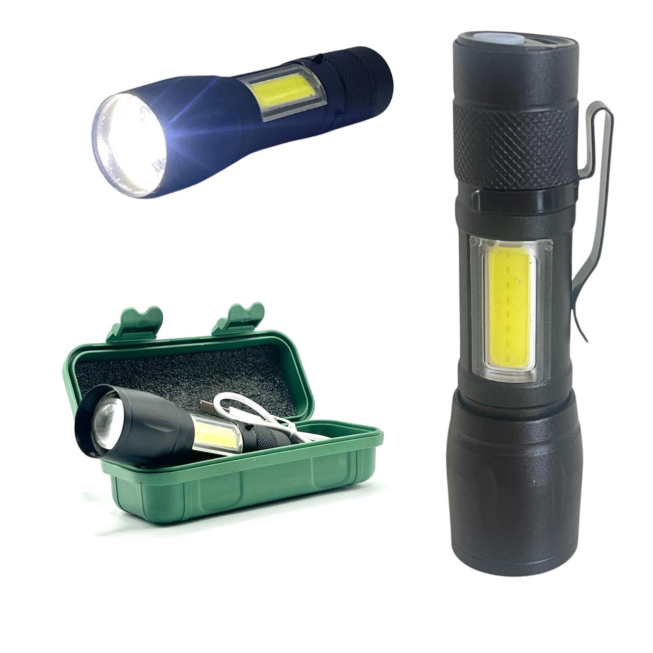 Rechargeable Mini Flashlight & Torch, Portable, Pocket Friendly, Multi Purpose High Bright USB, Reading Night Light Spotlight Ideal for Camping, Hiking, Rescue (Black)
