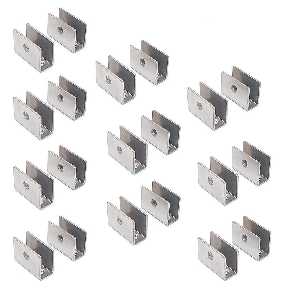 Nuzamas Set Of 20 Of Glass Shelf Brackets - 201 Stainless Steel Glass Clamp Clip Holder, Round Adjustable Clamping 8-12Mm Thickness Panel, Size 26.5X36.5x16.5mm