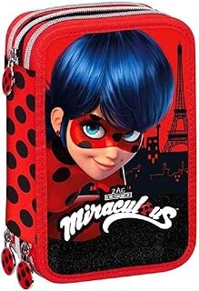 Franco Panini. Astuccio Scuola Ladybug Miraculous Triplo 3 Zip Completo Prodotto Ufficiale