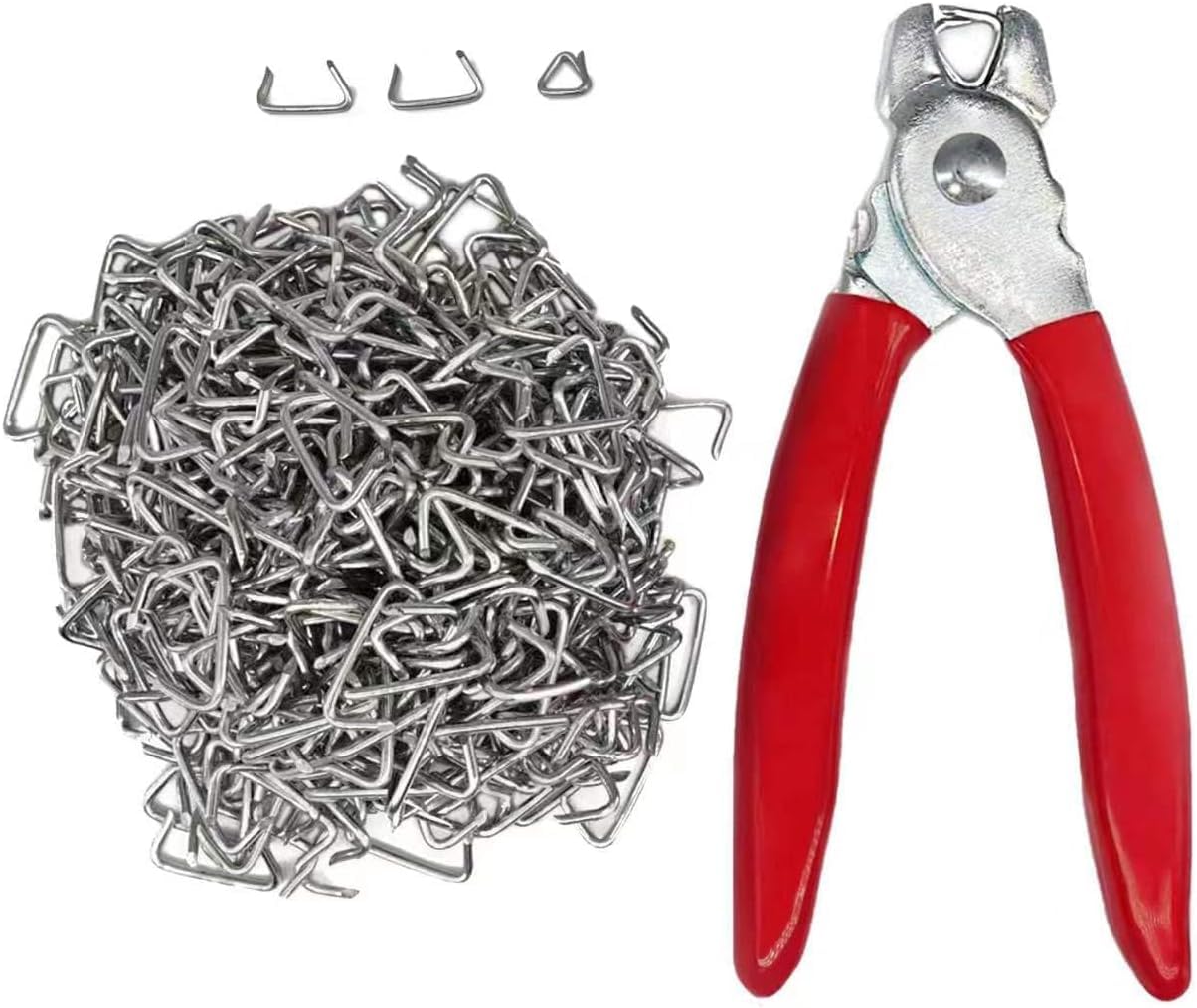 Hog Ring Pliers Set Straight, 300 pcs Hog Rings, Professional Upholstery Installation Kit Tool for Animal Cages Ropes, Bags