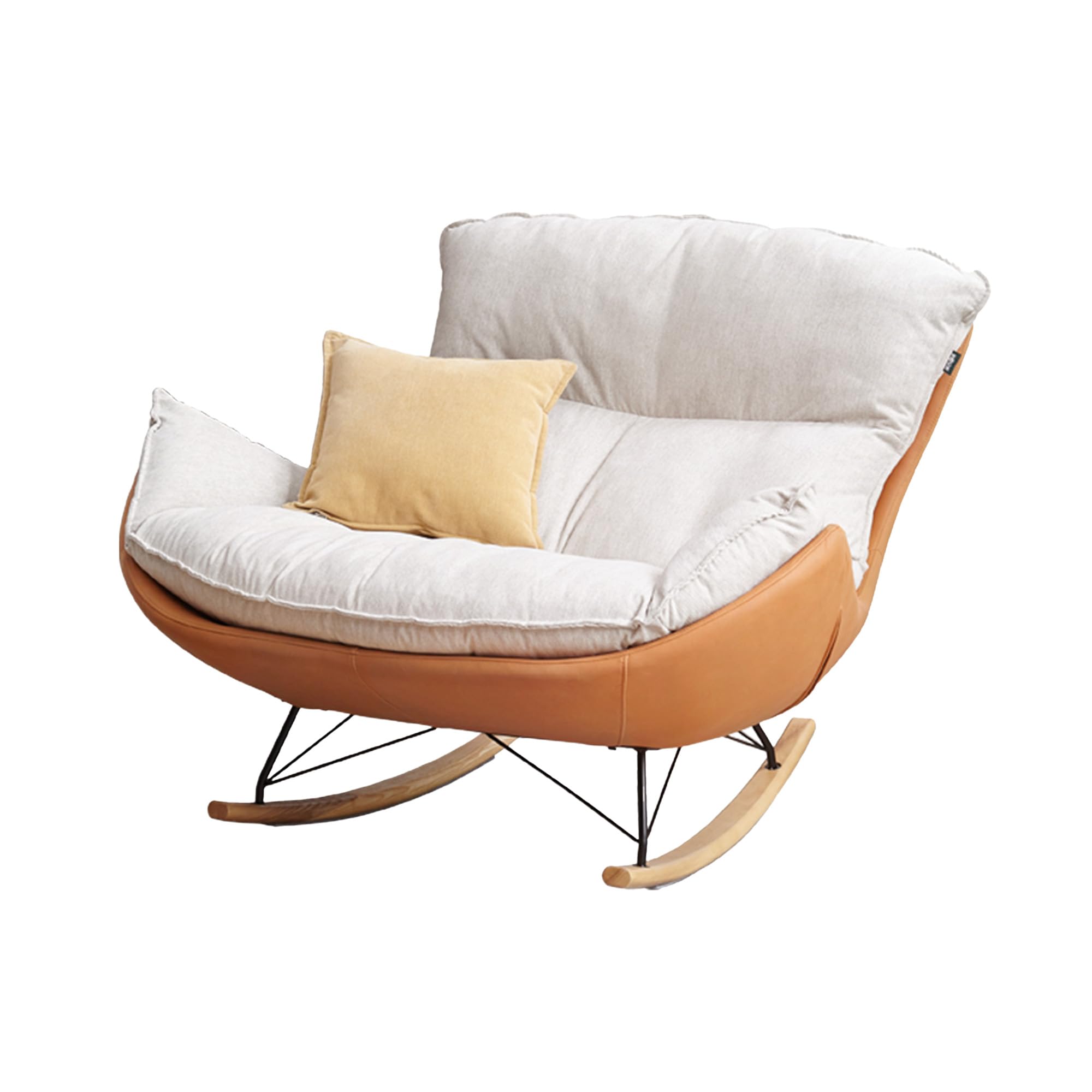 YESWOOD Fauteuil à Bascule, Forme de Cocon, Style Classique, Coussin Amovible, Structure en Hêtre Massif et Métal, 128 x 118 x 90 cm, Marron