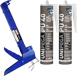 Kit Aplicador de Silicone Fechado Starfer + 2 Cola Adesivo Selante PU 40 Branco 400g Unipega Construção e Vedação