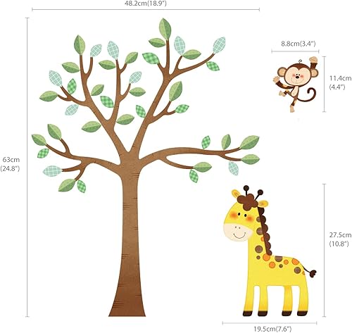Miniatura 6 de DECOWALL SG-2113 Calcomanías de pared de árbol de animales de la selva, elefante, mono, jirafa, león, bosque, calcomanías para niños, guardería,