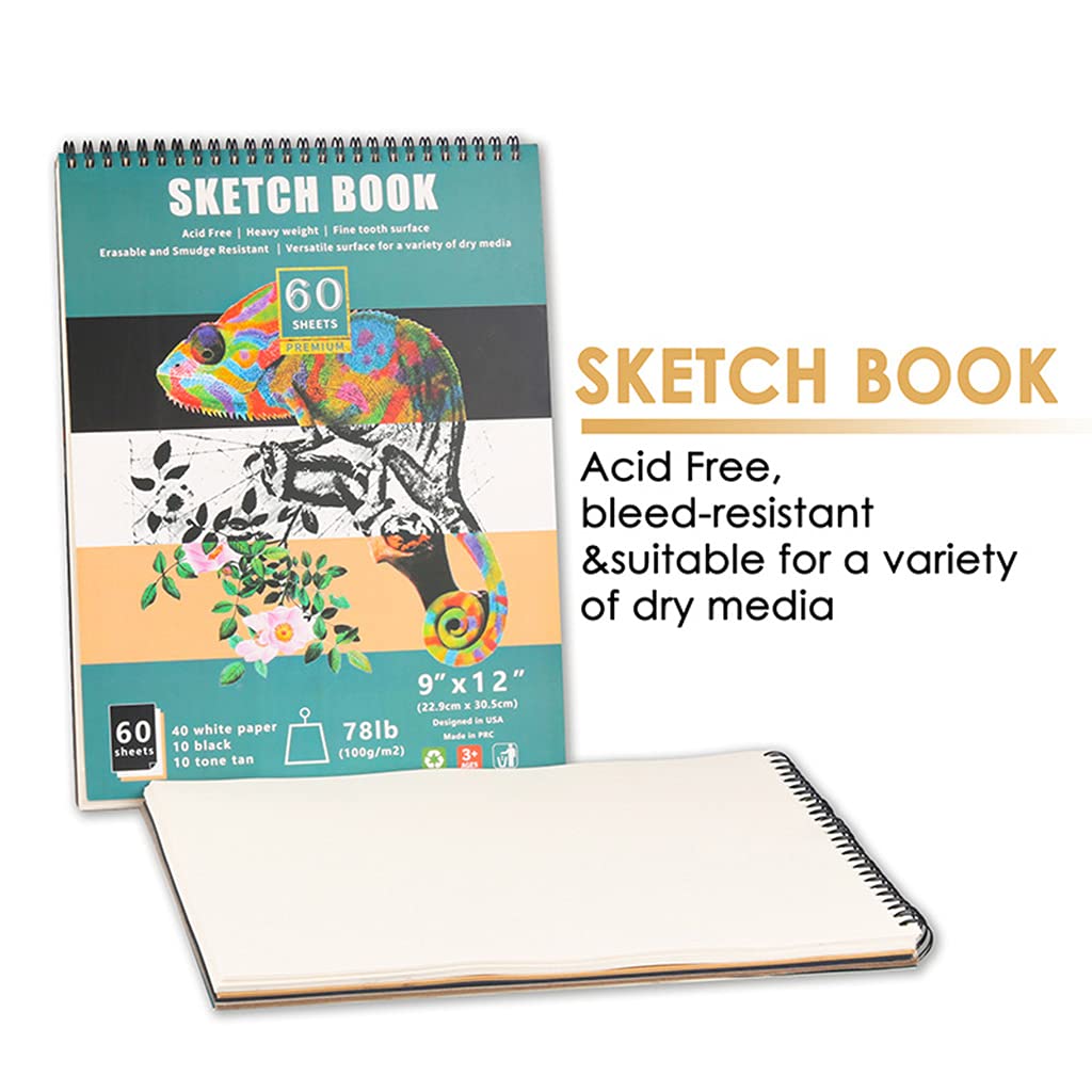 60 fogli per ogni album da disegno, ideale per adulti, facile girare le pagine e disegnare con tre colori di carta