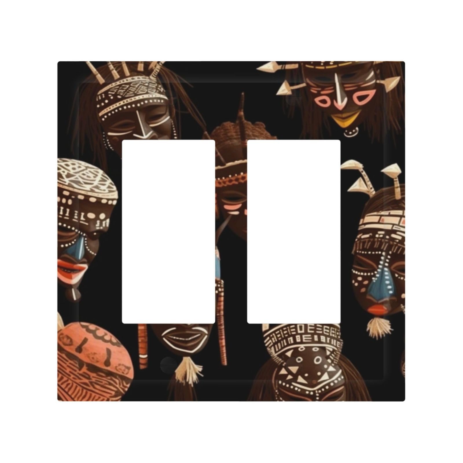 Kloph Style H Decorator Double Toggle Light Switch Covers African Ritual Ethnic Tribal Wall Plate 2-Gang Mid Size 5" X 4.9" Double Toggle Switch Wallplate Decorative 2 Gang Wall Switch Plate Covers