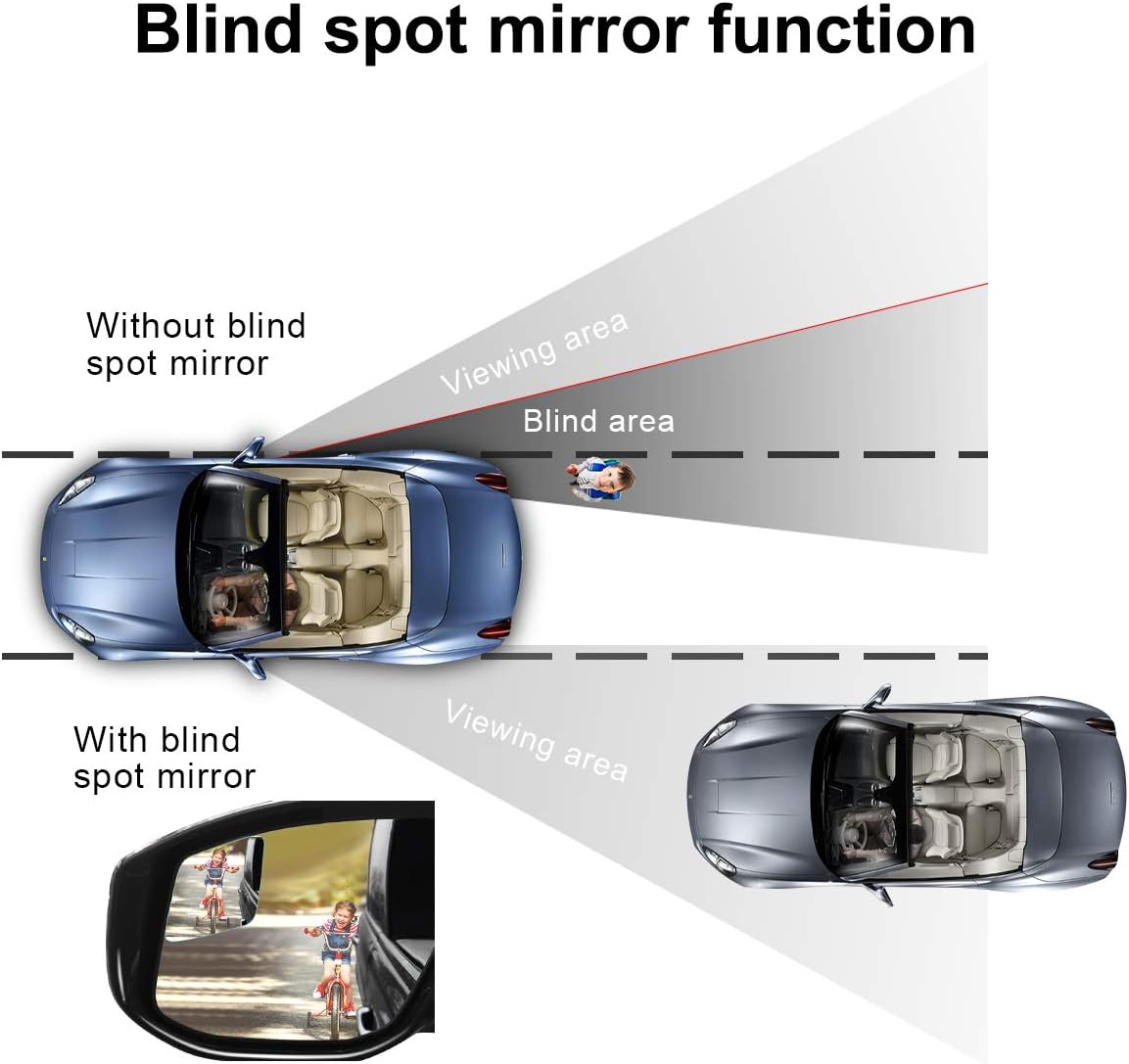 POMFW Blind Spot Car Mirror, Rearview Convex Side Mirrors for Cars SUV Truck Van Stick on 3M Adhesive, Rear View HD Glass Frameless Sway Rotate Adjustable Wide Angle, 2 inch Rhombus 2pcs