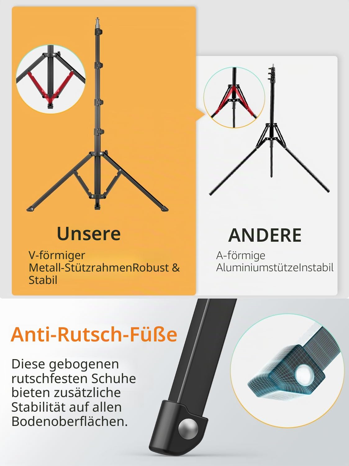 AOCHUAN Komplettes Kamerastativ für Smartphones, Kamera-Gimbal-Stabilisatoren, mit 0,44 m ~ 1,7 m Aluminium-Legierung, Beleuchtungsständer (T20), 1,7 m