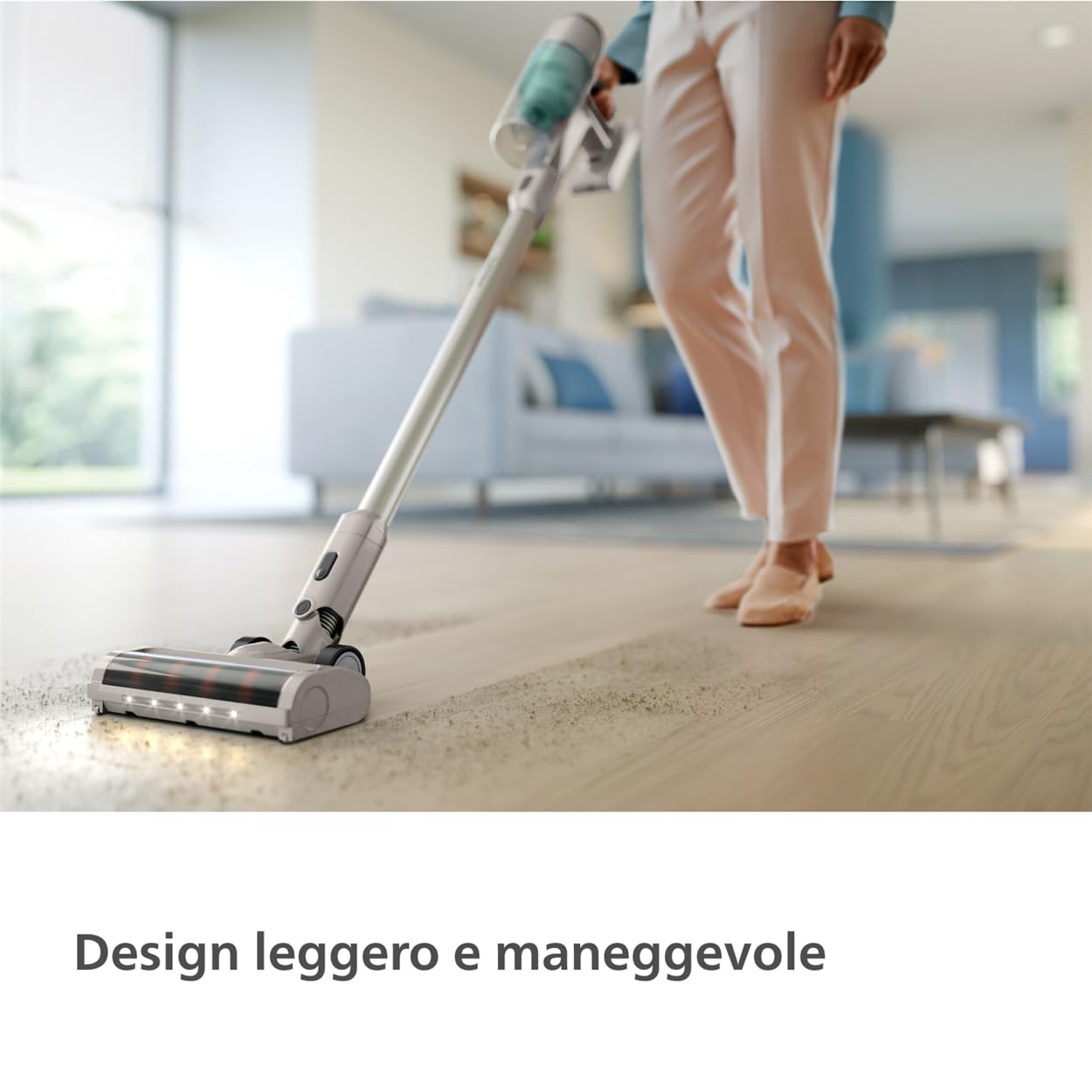 Philips Aspirapolvere cordless Serie 2000, Aspirazione potente su pavimenti duri, 40 minuti di autonomia, Spazzola con luce LED, Leggero, Filtrazione a 3 stadi, Montaggio a parete (XC2012/01)