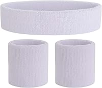 Vista 152 de ONUPGO - Conjunto de diadema y muñequeras deportivas para el sudor, hechas de algodón con bucles, muñequeras, contra humedad Rojo/Blanco/Azul