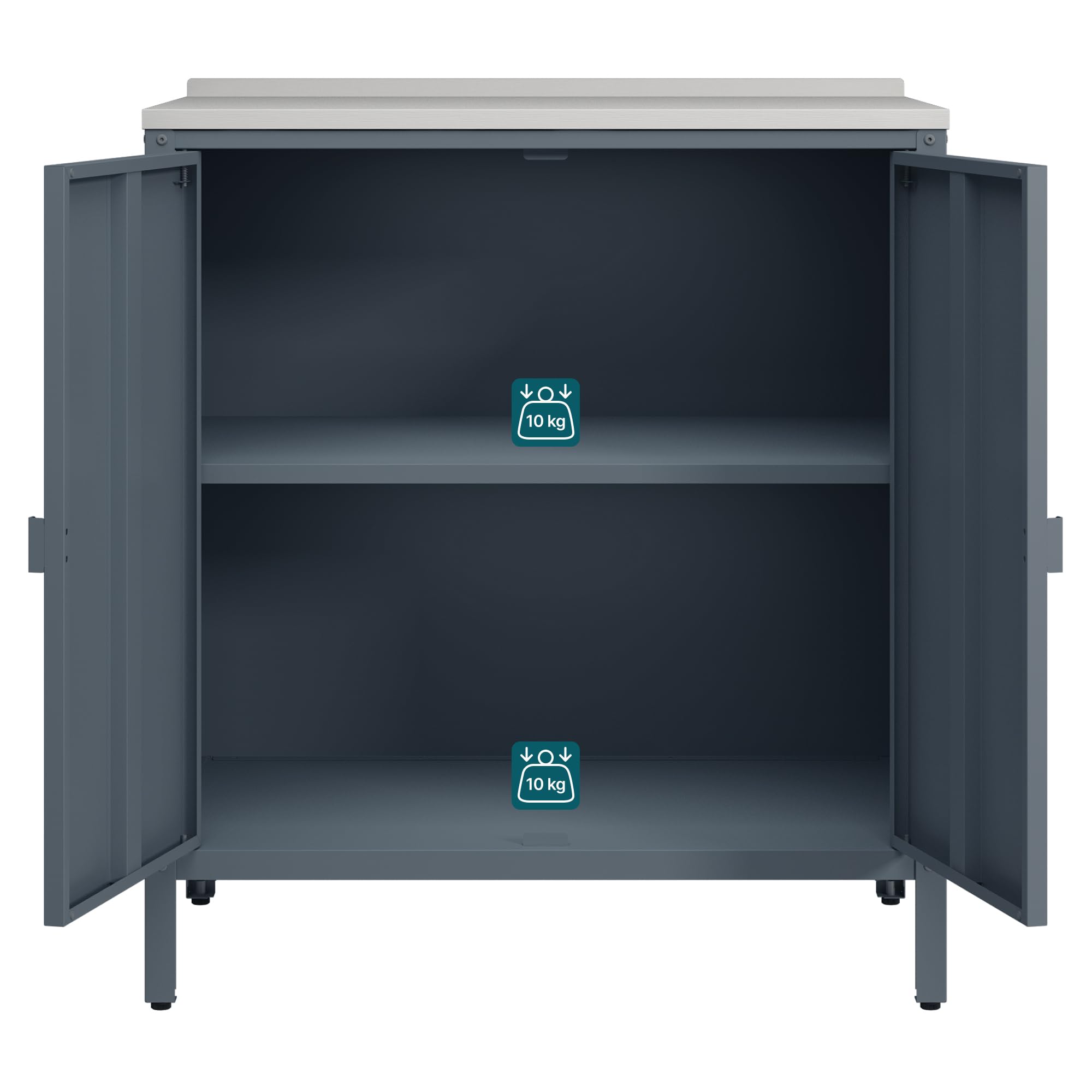 casa.pro Armario Exterior Bolognano con Patas Nivelables 1 Estante Interior para Terraza Jardín Uso Interior y Exterior Almacenaje en el Jardín 92 x 80 x 50 cm Acero - Gris Oscuro/Plateado
