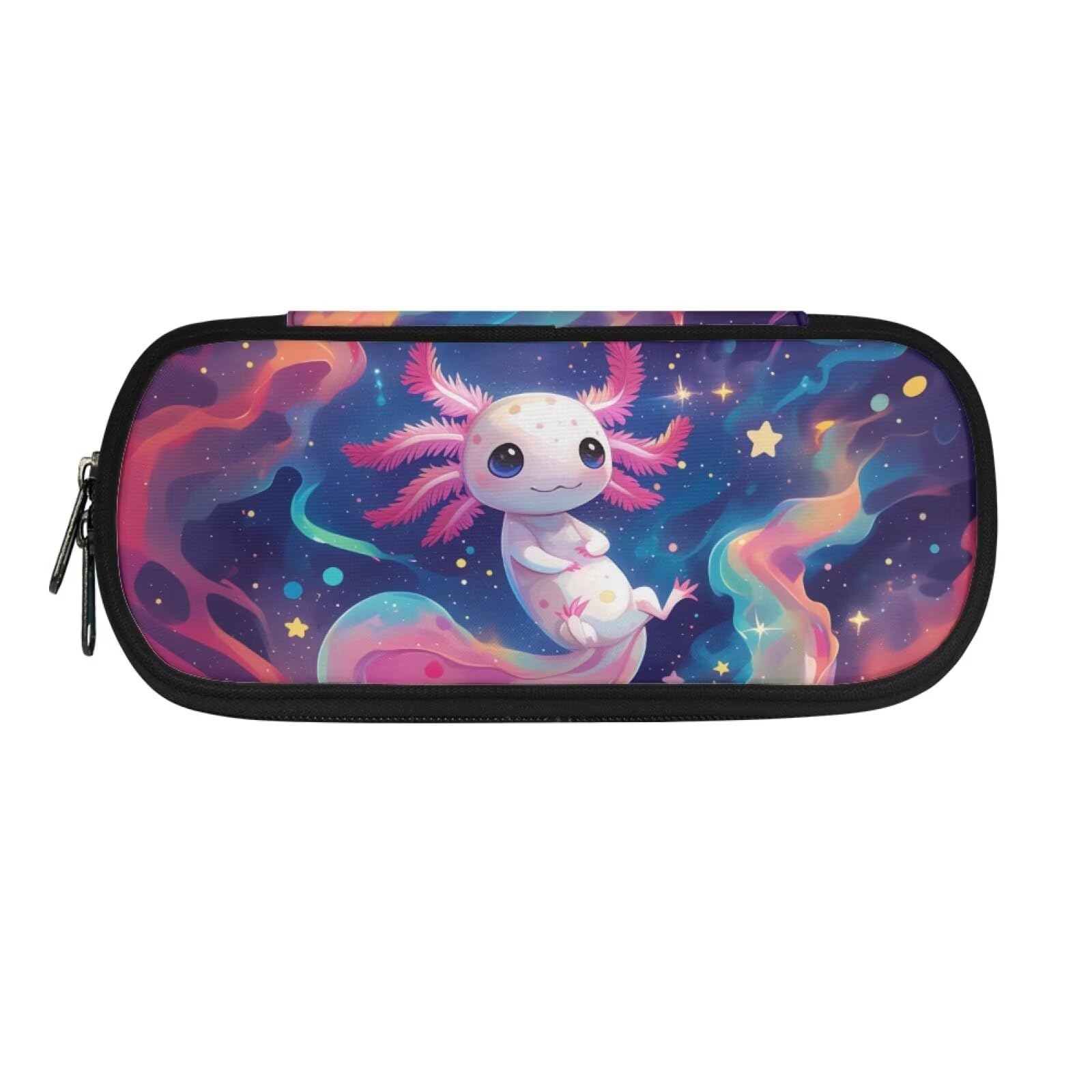 Howilath Stars Axolotl Pencil Case Big Capacity Pencil Pen Case with Compartments and Double Zipper Kids Back to School Cute Pen Pouch Bag
