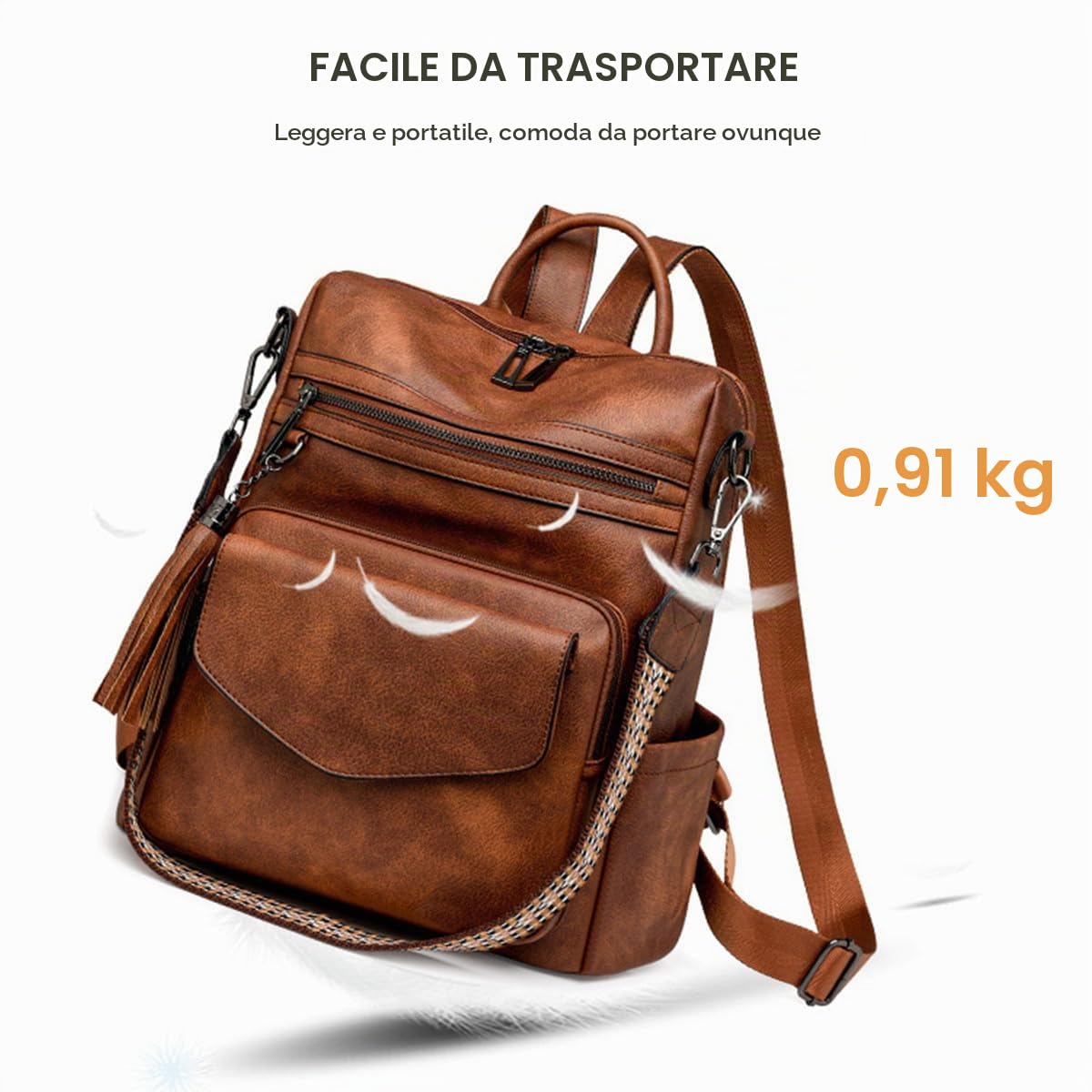 SONARIN PU Borsa Zaino Donna,Impermeabile Moda Zainetti con Pochette Retrò Antifurto Zaino Casual Borsa a Mano,Borse a Tracolla Convertibile per Scuola Lavoro Viaggio(Caffè)