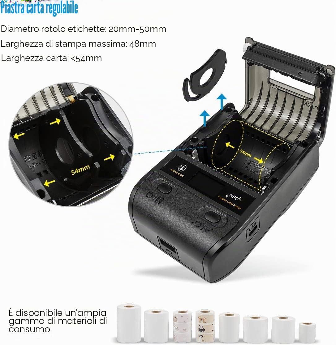 NETUM 58mm Stampante per etichette termiche Bluetooth con batteria ricaricabile, per ufficio, magazzino, spedizione, abbigliamento e gioielli, NT-G5