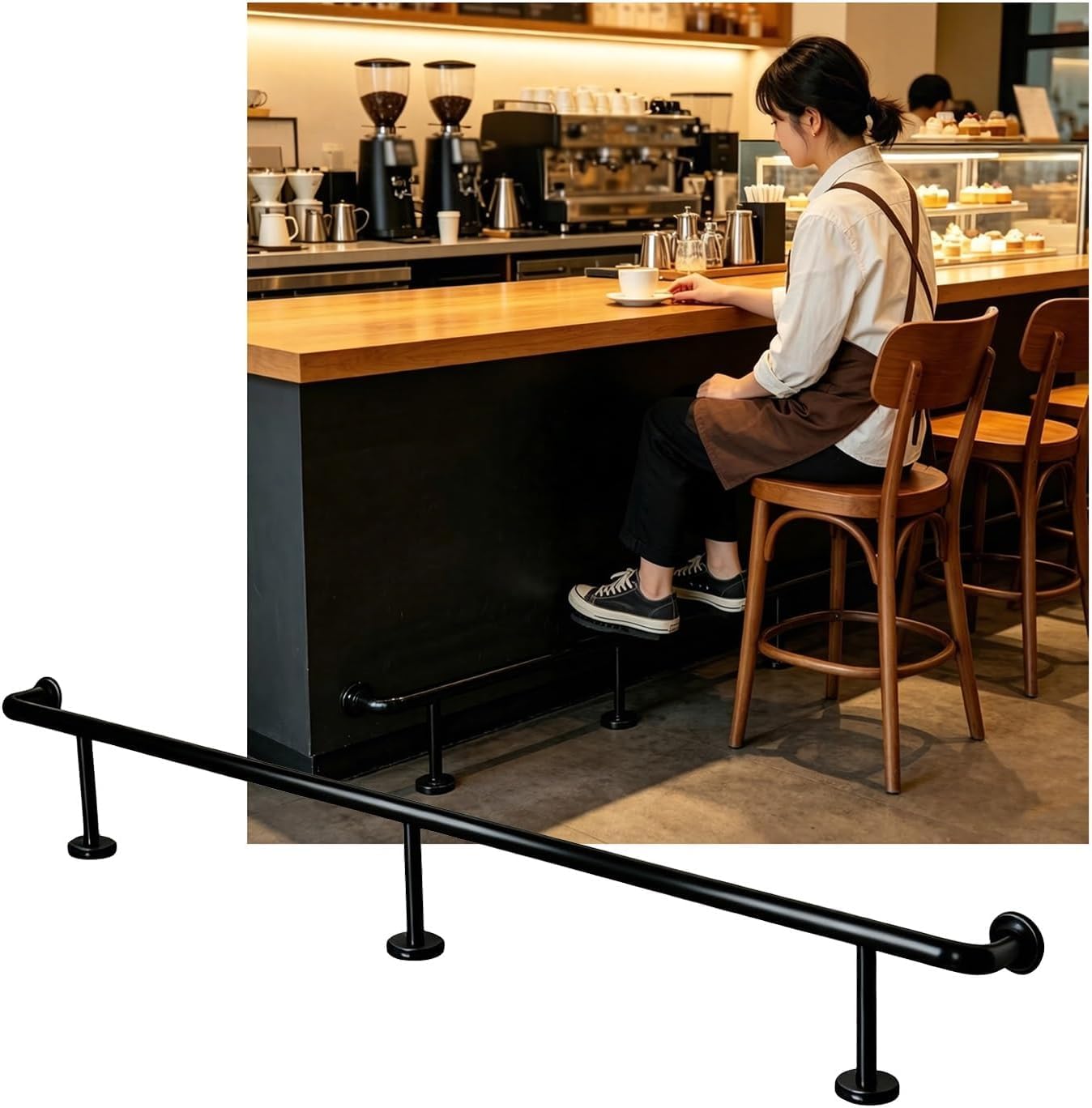 HGOuhK Bar Foot Rail Kit Bar Foot Rail 3.28~16.4ft Kit, Stainless Steel Bars Feet Rails for Restaurant Kitchen Library(Schwarz,3.5M/11.48FT)