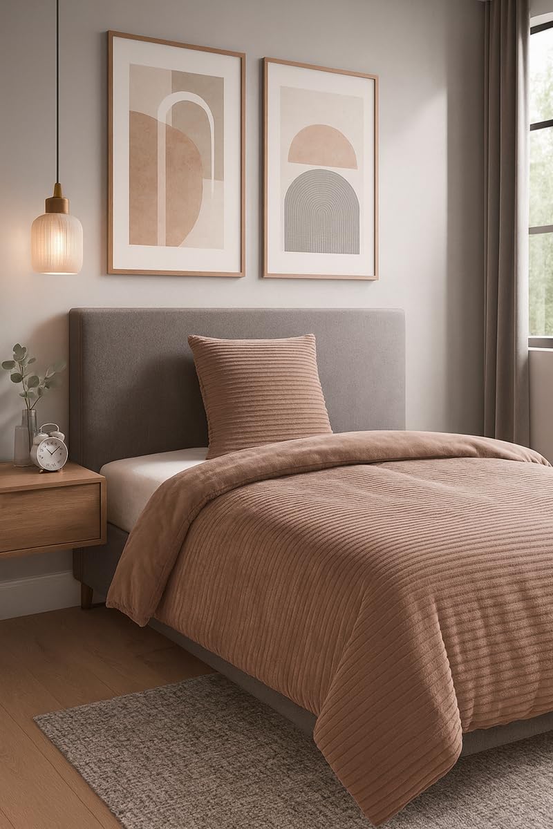 heimtexland Winter Bettwäsche Cord kuschelig weich warm Cashmere Touch Wende Bettbezug Set 80x80 I 155x220 Super Soft temperaturausgleichend atmungsaktiv Oeko-TEX Teddy Plüsch Kord Typ768 Taupe