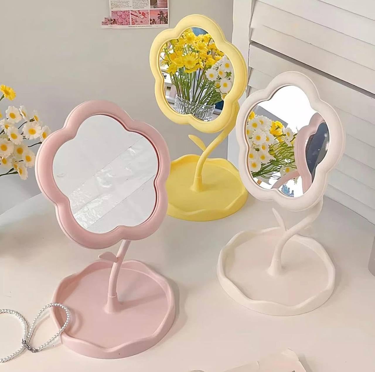 Trikhomam Flower Shape Makeup The Style Sutra Makeup Mirror for Desk Adjustable Flexible Flower Shaped Vanity Mirror Pink | Makeup Mirrors-image-6