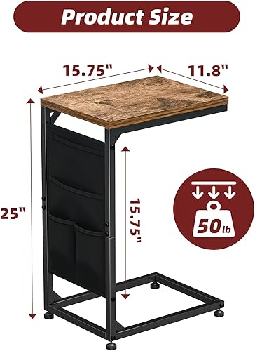 Miniatura 3 de Simple Trending Mesa auxiliar en forma de C, juego de 2 bandejas de TV para mesa auxiliar con bolsa de almacenamiento de tela, mesa de sofá para