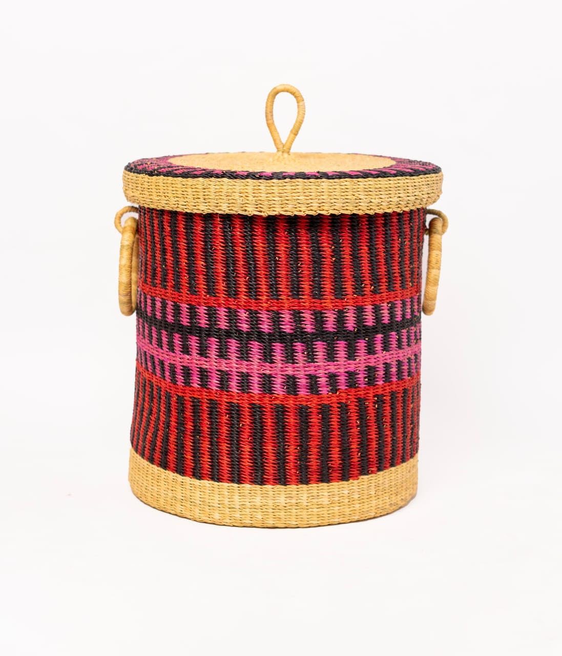 Threshold Woven Storage Basket with Lid, Black/White,Laundry Basket, Rattan Storage Basket, African Handmade Basket,Wicker Basket (Medium)