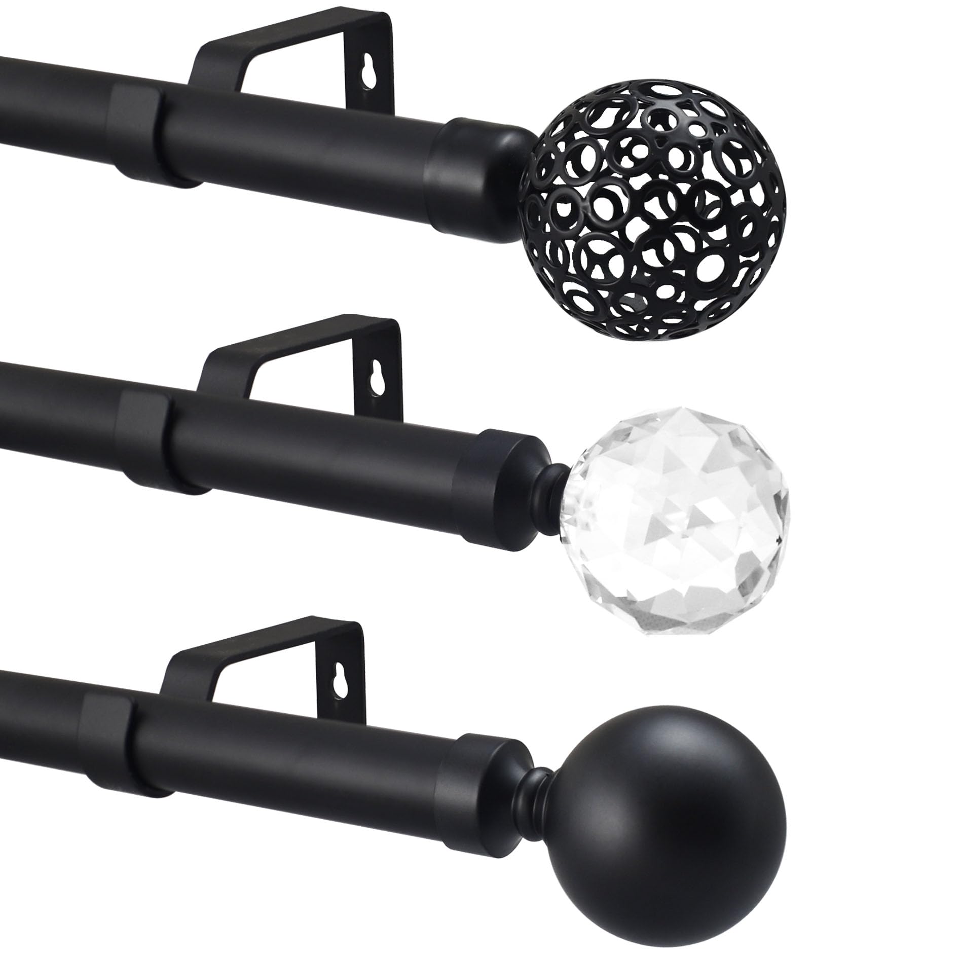 Extendable Metal Curtain Pole 19mm Matt Black Eyelet Or Rings Rod Fittings (Matt Black Milano, 0.7m - 1.1m Extendable) โ image 1