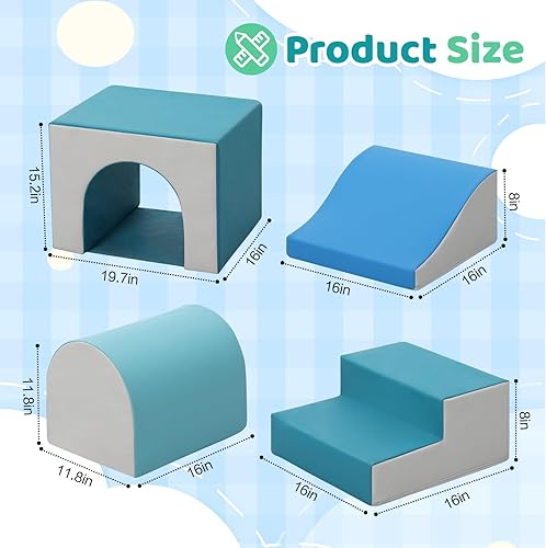 Miniatura 7 de Sumbababy Bloques de escalada de espuma para niños pequeños con un túnel - 4 bloques de espuma - Escaladores de interior para niños, estructuras de