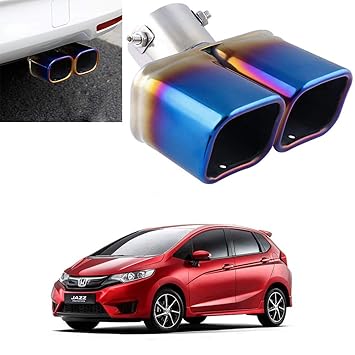 Oshotto Stainless Steel SS-010-BLUE Car Exhaust Dual Pipe Muffler Silencer Cover Compatible with Honda Jazz - Multicolor