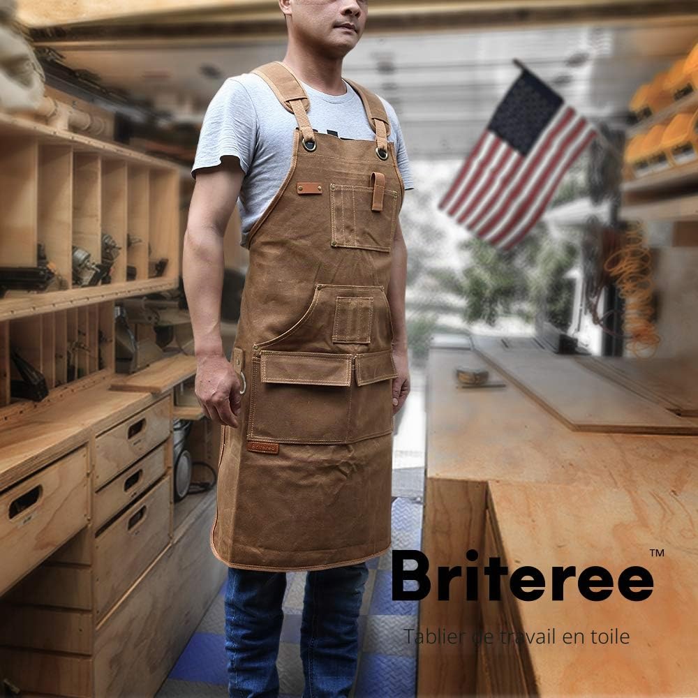 Tablier de travail du bois pour homme, cadeau pour menuisier, avec 9 poches à outils, tablier de travail en toile cirée durable