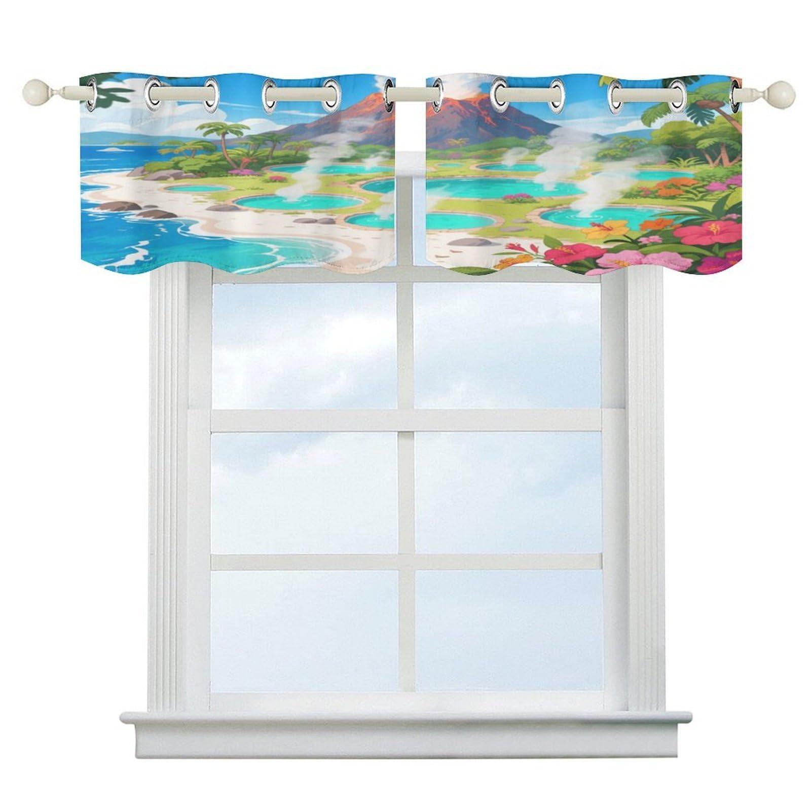 Fekiloot Style Hot Spring Volcanic Island Short Curtains Valance Curtain