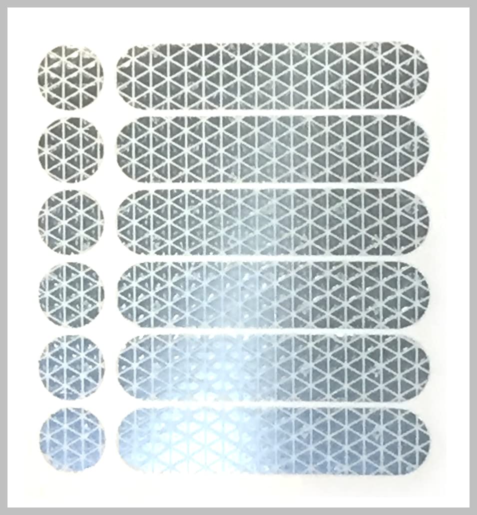 customTAYLOR33 Lot de 2 autocollants réfléchissants de sécurité pour moto, vélo, snowboard, casque de course ou véhicules (12 bandes et 12 cercles) Blanc/argenté/chromé
