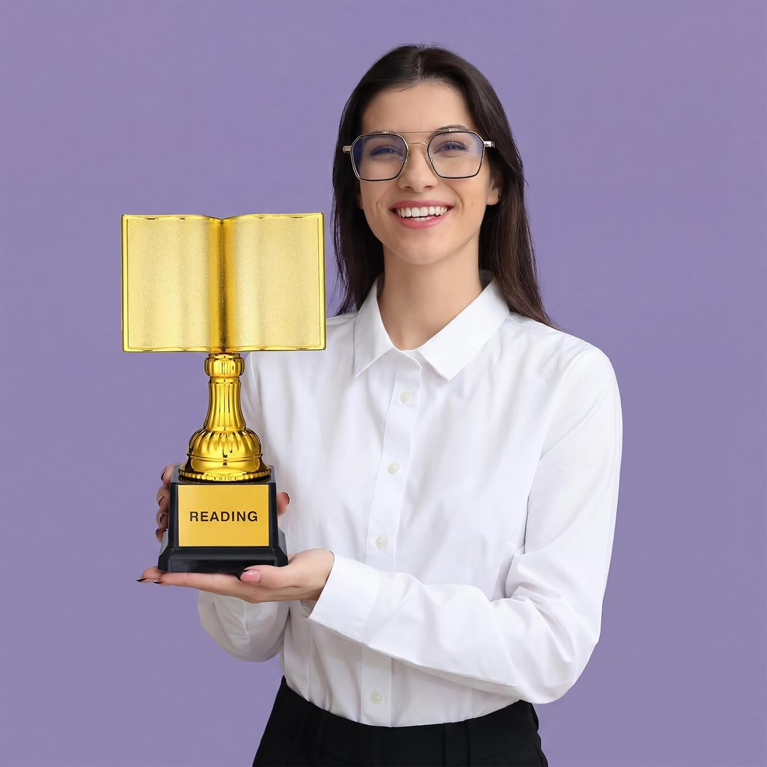 Kenning 3 Pcs 6.5" / 8" Reading Music Gold Trophy Bulk with Base Gold Trophy Awards for Team Competition Participation Singing Contests Study Tournament Party Decoration
