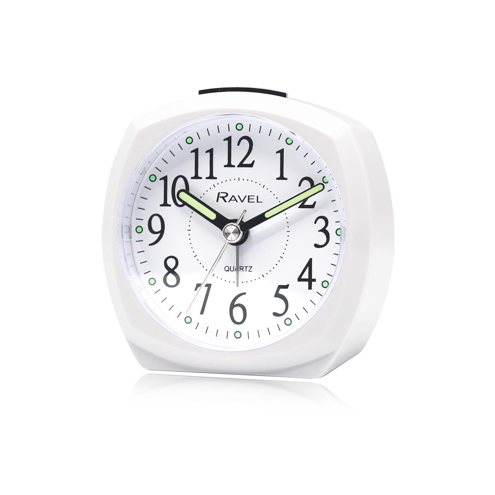 Ravel White - Midsize Small Two Toned Pastille Alarm Clock With Snooze And Light - Analogue Quartz - Rc047.4