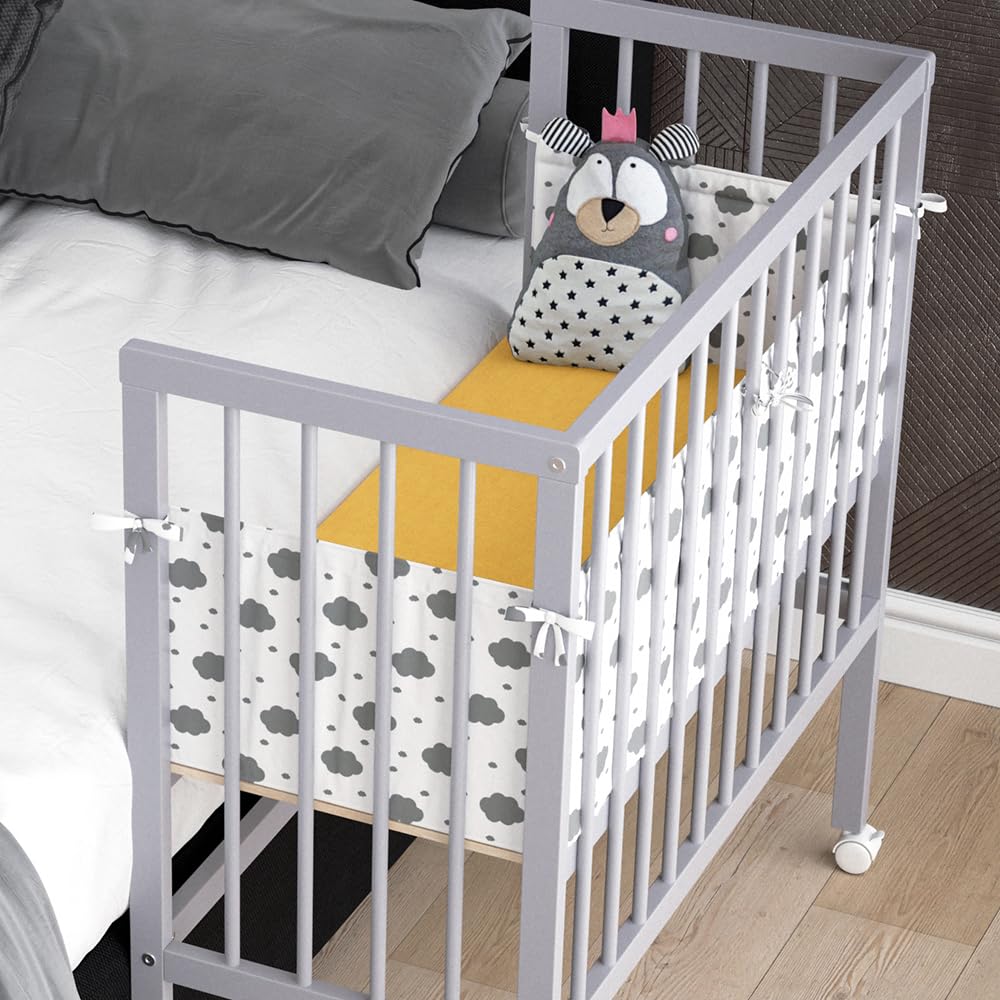 VitaliSpa Cuna Adicional Sophie, Gris, 94 x 42.5 cm | 2 barandillas laterales, ajustable en altura con ruedas y sistema de fijación a la cama de los padres
