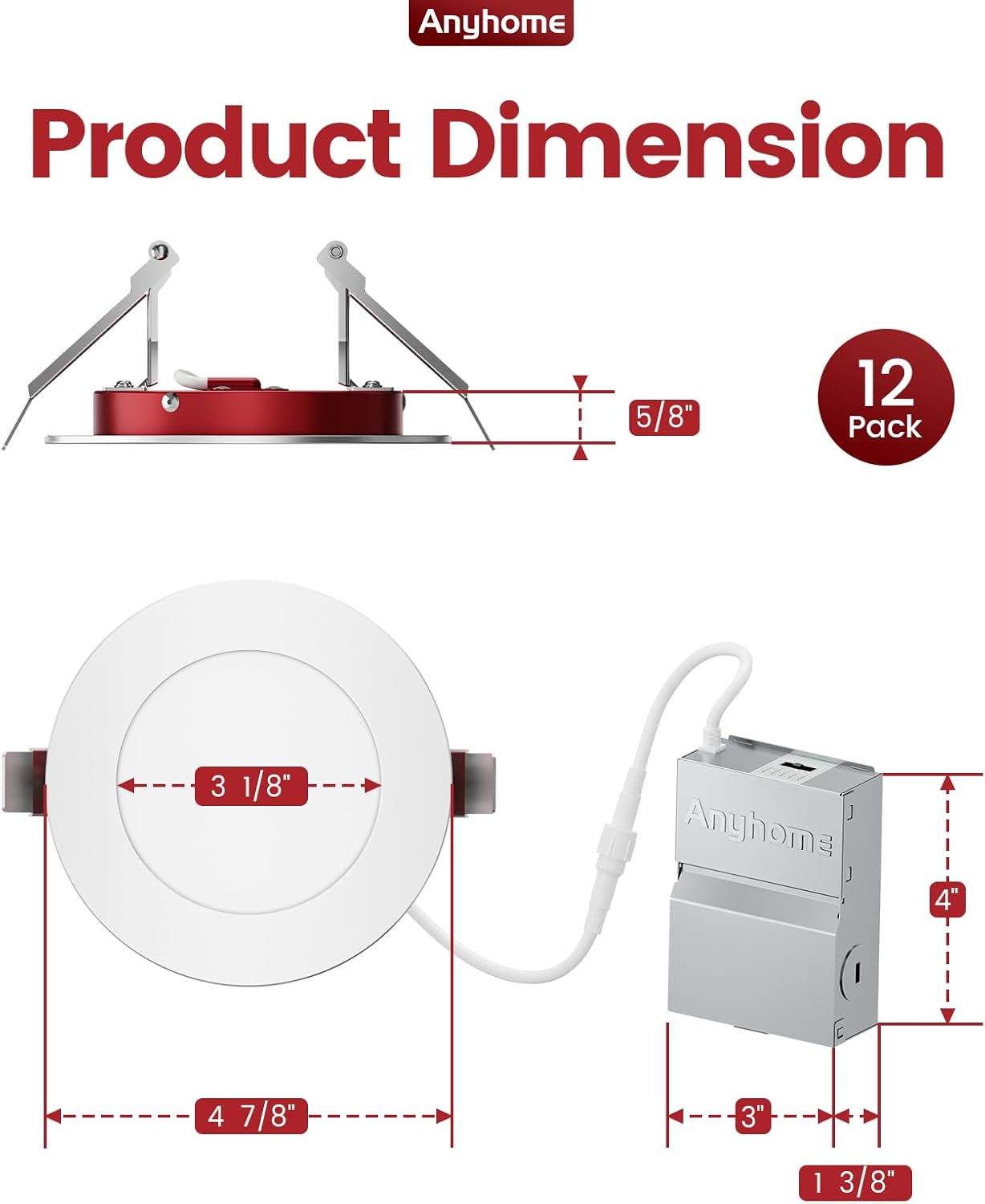 12 Pack 4 Inch Fire Rated Led Recessed Light with Junction Box, 2 Hour Fire Rating,5CCT Selectable Led Ultra Thin Recessed Lighting,9W 700LM CRI90,Dimmable Led Wafer Light,ETL& ES