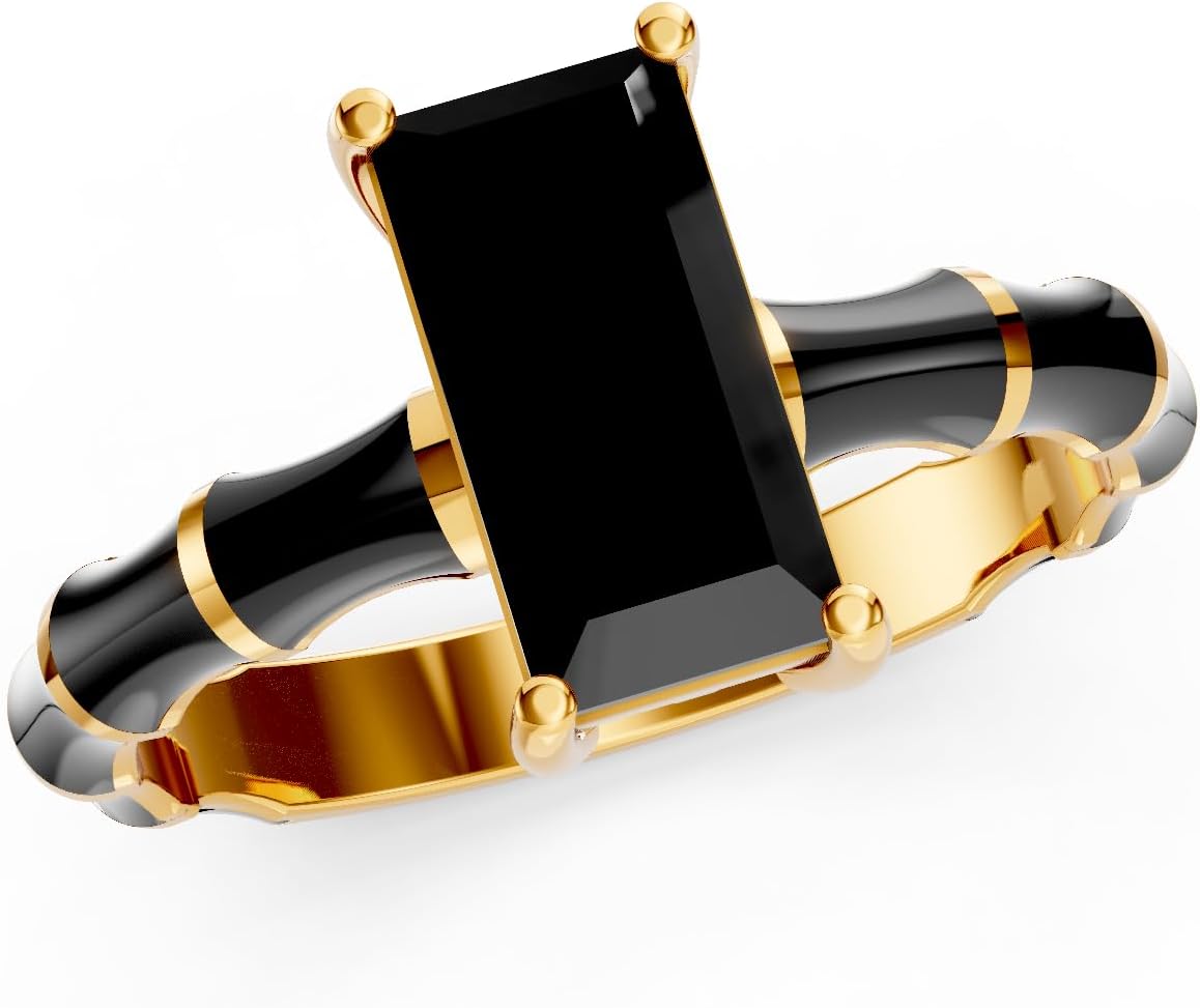 Italian Enamel Unique Handmade Genuine Real Natural Black Onyx 925 Sterling Silver Promise Engagement Handmade Ring for Women