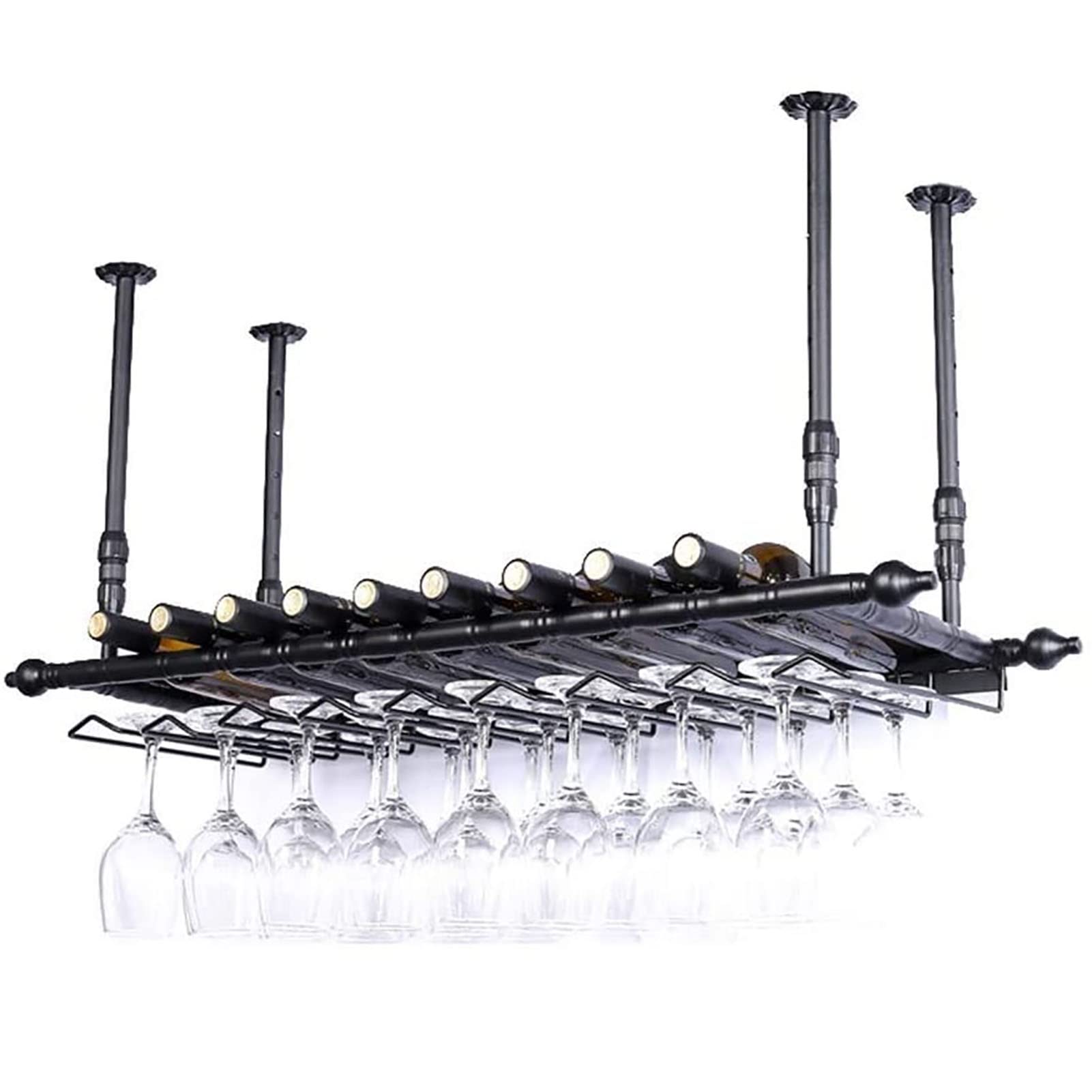 Casier à vin de plafond en métal industriel 80cm pour bouteilles et verres