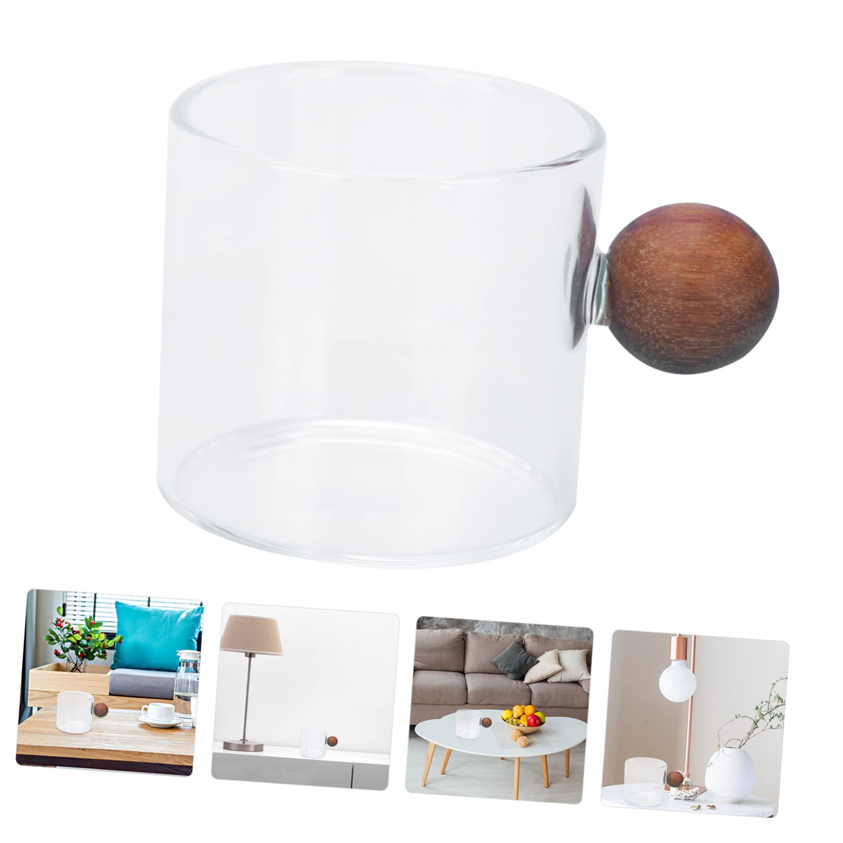 KICHOUSE 1pc Glass Coffee Cup Espresso Coffee Tea Mugs Coffee Cup Mug Wine Glasses Colored Clear Drinking Cups Drinking Glasses Transparent Coffee Italian Espresso Cups Milk Wooden Handle