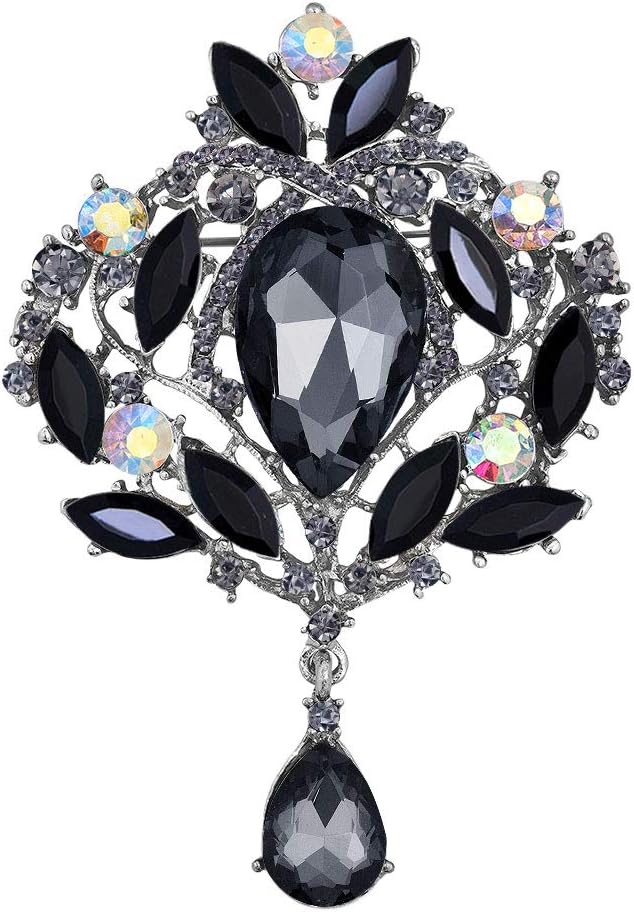 Korliya Flower Brooch and Pin for Women Party Dresses Wedding (Black)