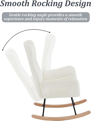 Miniatura 7 de Olela Mecedora para guardería, mecedora tapizada de peluche, asiento acolchado con respaldo alto y bolsillo lateral para sala de estar, dormitorio,