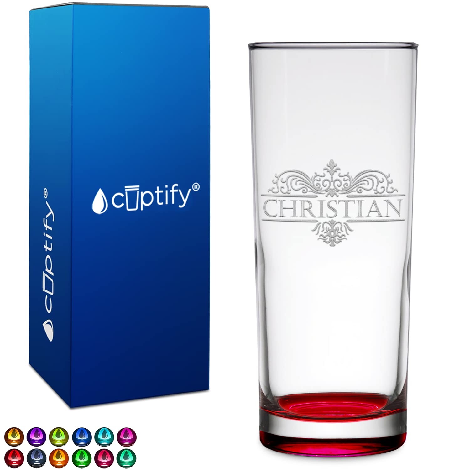 Custom Glasses Vestige Monogram 10 oz Red Bottom Etched Highball Glass Engraved with Personalized Text Party Favor Decoration Birthday Gift