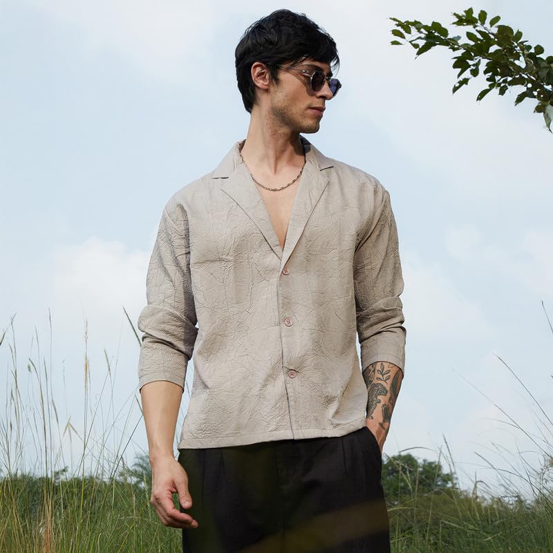 Image of CAHOOT Men's Oversized Shirt Casual Wear | Lapel Collar | Long Sleeve | Button Closure | Oversized Shirt Crafted with Comfort Fit for Everyday Wear
