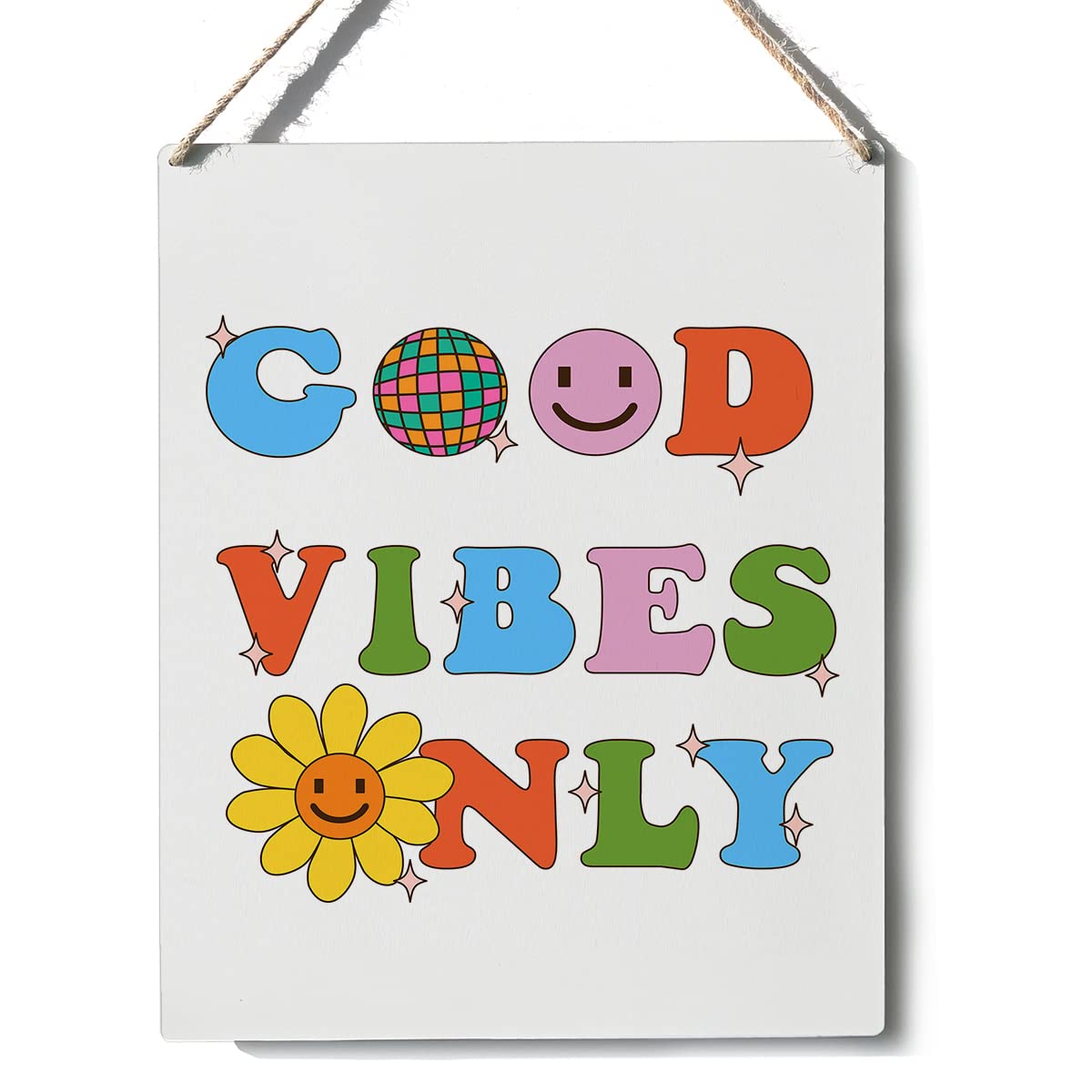 Inspirational Sign Decor Colorful Good Vibes Wooden Sign Plaque Wall Hanging Posters Artwork 8”X10” Rustic Home Office Decoration