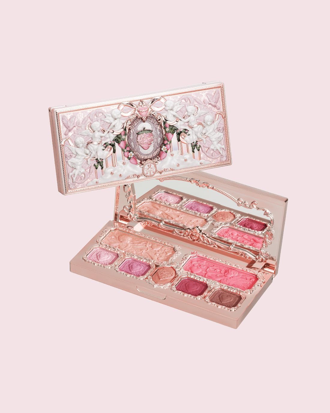 Flower Knows Strawberry Cupid Makeup Palette – Multi-Use Eyeshadow & Face Palette, Blendable Mattes & Skin-Friendly Shimmers for a Dreamy, Long-Lasting Finish (S02 Cupids Mischief, 14 g)