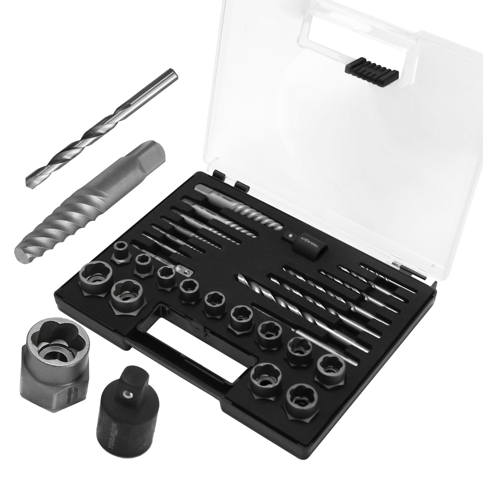 TOOLMAYS 28PCS Screw Extractor Set and Bolt Extractor Set, 3/8" Cr-Mo Nut Removal Tool for Removing Damaged, Frozen, Rusted, Rounded-Off Screws, Bolts, Nuts
